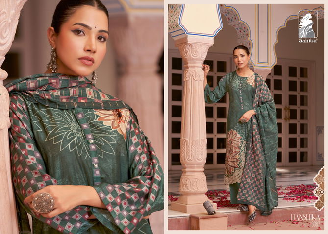 Hanshika By Sahiba Handwork Muslin Silk Printed Cotton Dress Material Orders In India